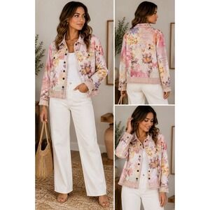 Boho Chic Floral Mixed Print Jacket | Wearable Art | Fringe Trim | Size 12